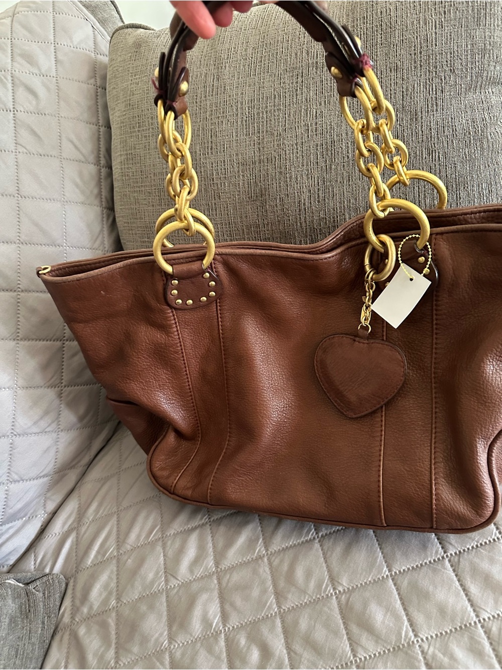 Vintage Juicy Couture Brown Leather Tote with Gold Chain Handles